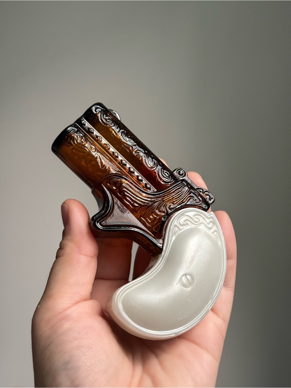 Vintage Amber Glass Derringer Decanter c1970 Double-Barrel Pistol Bottle by AVON